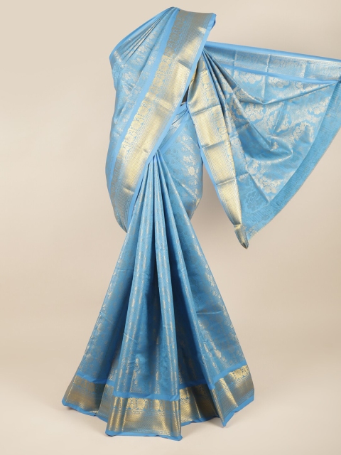 

Pothys Blue & Gold-Toned Woven Design Zari Pure Silk Saree