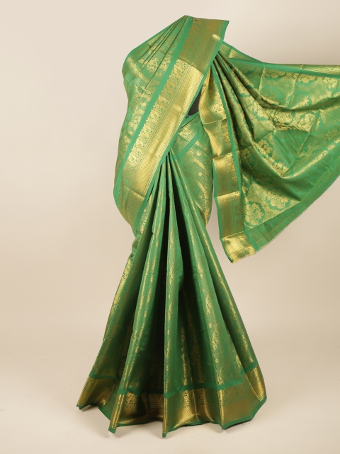 

Pothys Green & Gold-Toned Ethnic Motifs Pure Silk Saree