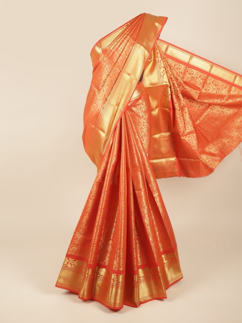 

Pothys Orange & Gold-Coloured Floral Woven Zari Pure Silk Saree