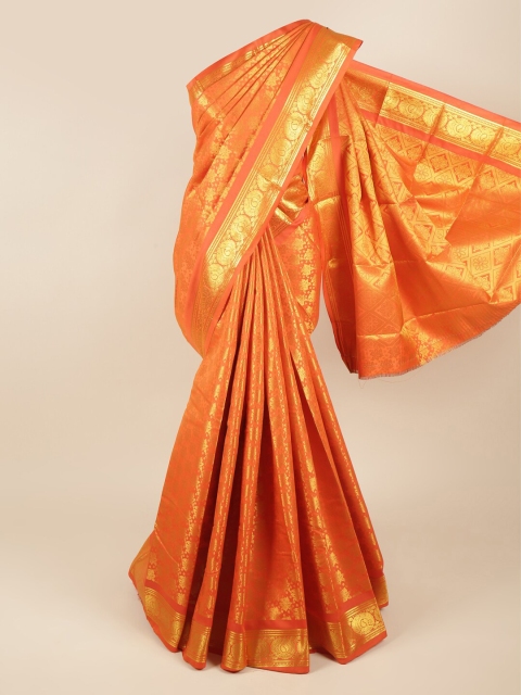 

Pothys Orange & Gold-Toned Woven Design Zari Pure Silk Saree