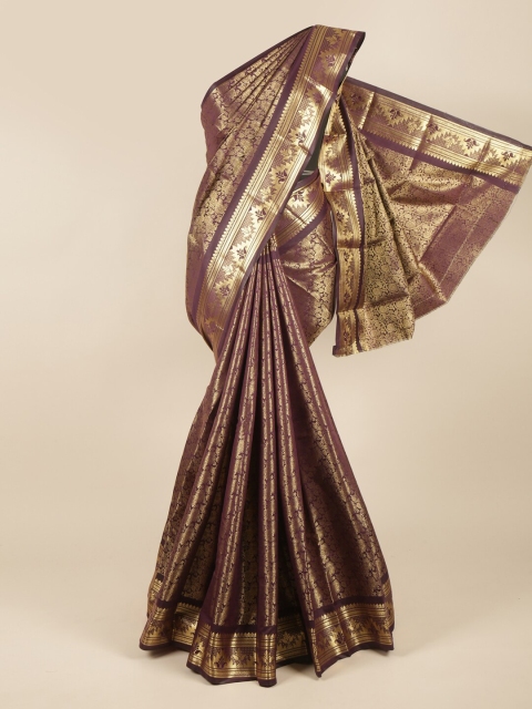

Pothys Brown & Gold-Toned Woven Design Zari Pure Silk Saree