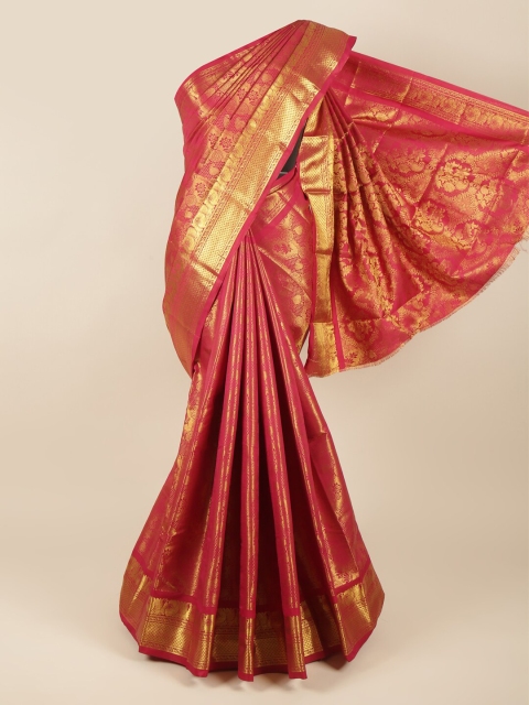 

Pothys Magenta & Gold Ethnic Motifs Zari Pure Silk Saree
