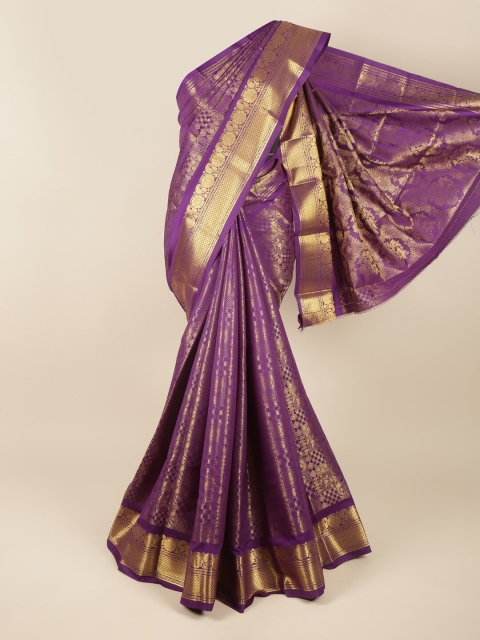 

Pothys Violet & Gold-Toned Woven Design Zari Pure Silk Saree