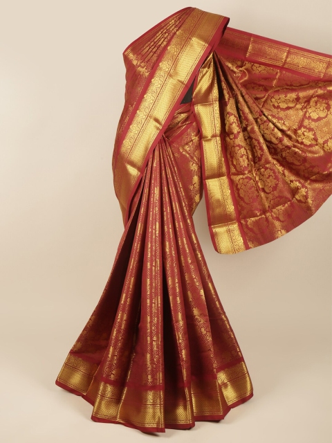 

Pothys Maroon & Gold-Toned Woven Design Pure Silk Saree