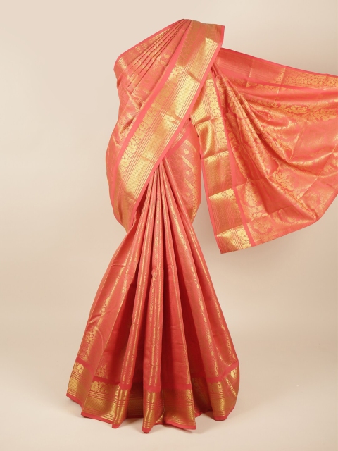 

Pothys Orange & Gold-Toned Ethnic Motifs Pure Silk Saree