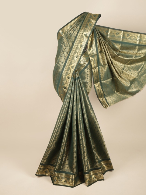 

Pothys Green & Gold-Coloured Floral Woven Zari Pure Silk Saree