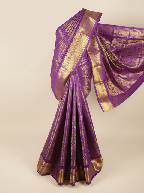 

Pothys Violet & Gold Ethnic Motifs Zari Pure Silk Saree