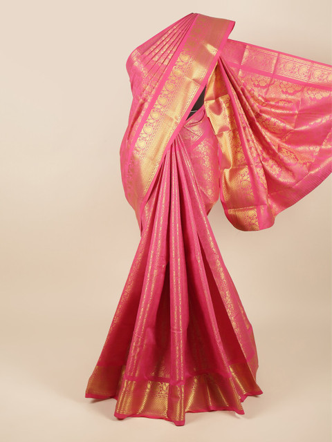 

Pothys Pink & Gold-Toned Woven Design Pure Silk Saree