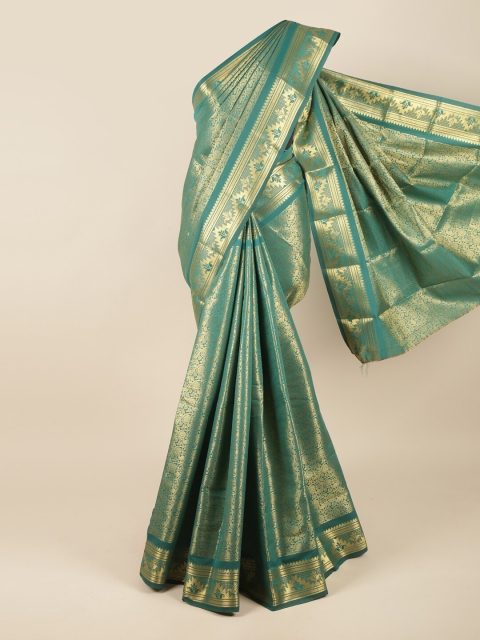 

Pothys Green & Gold-Toned Woven Design Zari Pure Silk Saree