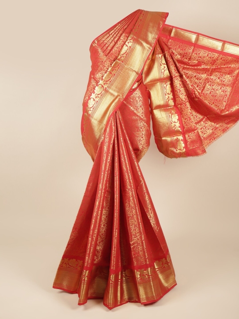 

Pothys Red & Gold-Toned Ethnic Motifs Zari Pure Silk Saree