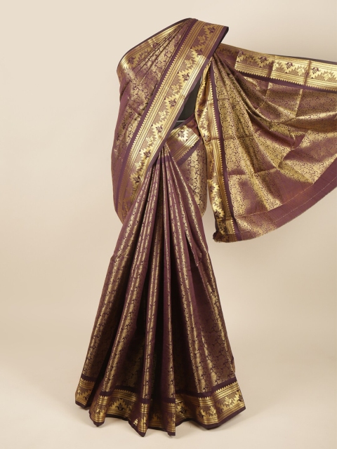 

Pothys Brown & Gold-Coloured Floral Woven Zari Pure Silk Saree