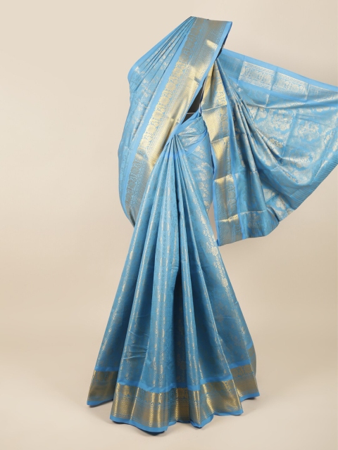 

Pothys Blue & Gold Ethnic Motifs Zari Pure Silk Saree