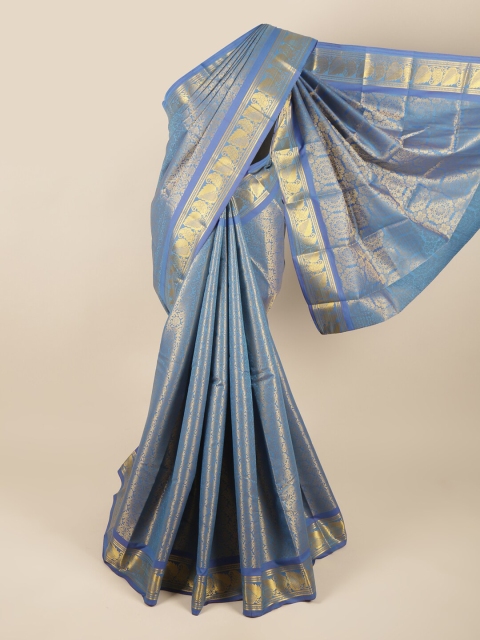 

Pothys Blue & Gold-Toned Woven Design Pure Silk Saree