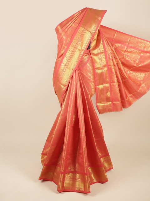 

Pothys Peach-Coloured & Gold-Toned Woven Design Zari Pure Silk Saree
