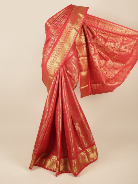 

Pothys Red & Gold-Toned Ethnic Motifs Zari Pure Silk Saree