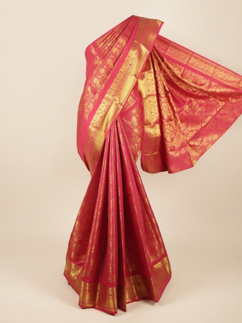 

Pothys Pink & Gold-Toned Ethnic Motifs Pure Silk Saree