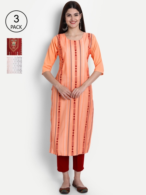 

1 Stop Fashion Women Pack of 3 Printed Kurtas, Orange