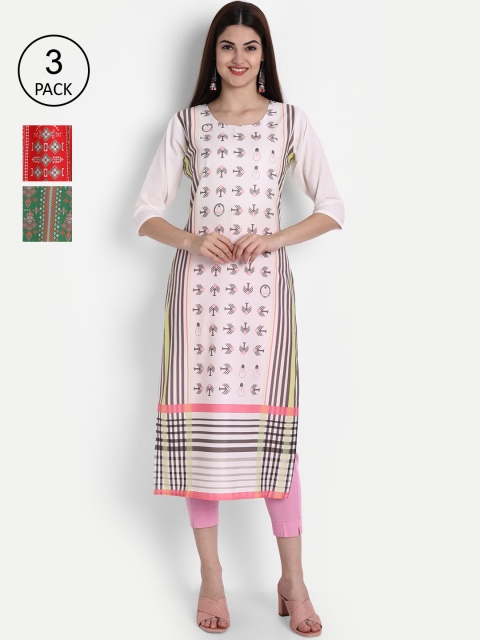 

1 Stop Fashion Women Pack Of 3 Digital Printed Crepe Kurta, Pink