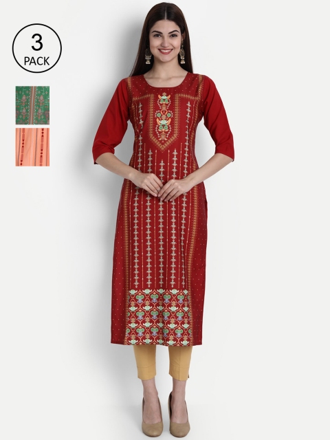 

1 Stop Fashion Women Pack of 3 Printed Kurtas, Orange