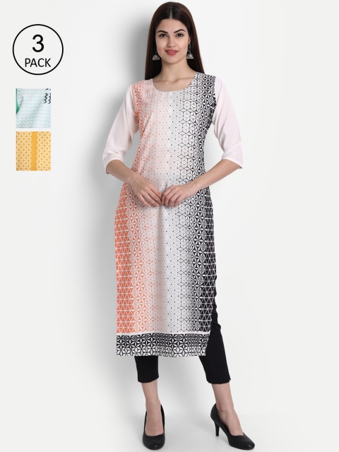 

1 Stop Fashion Pack of 3 Women Printed Crepe Kurta, Multi