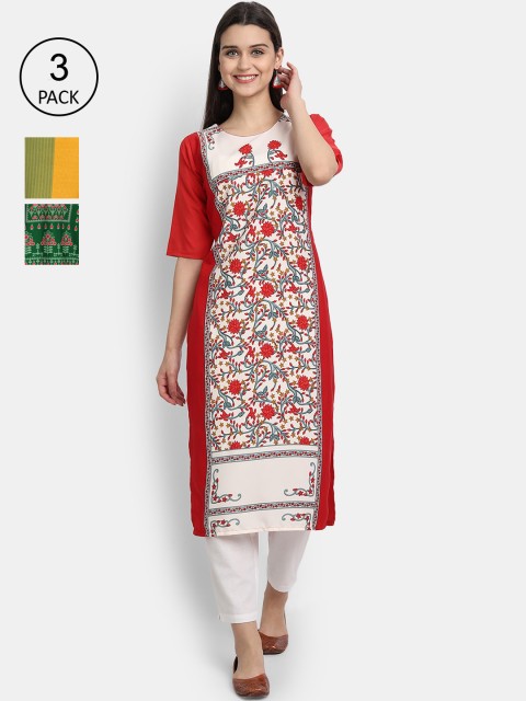 

1 Stop Fashion Women Pack of 3 Printed Kurtas, Green