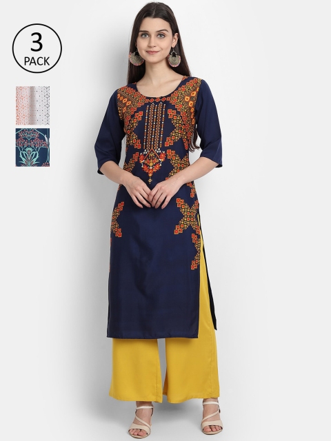 

1 Stop Fashion Women Pack Of 3 Kurtas, Blue