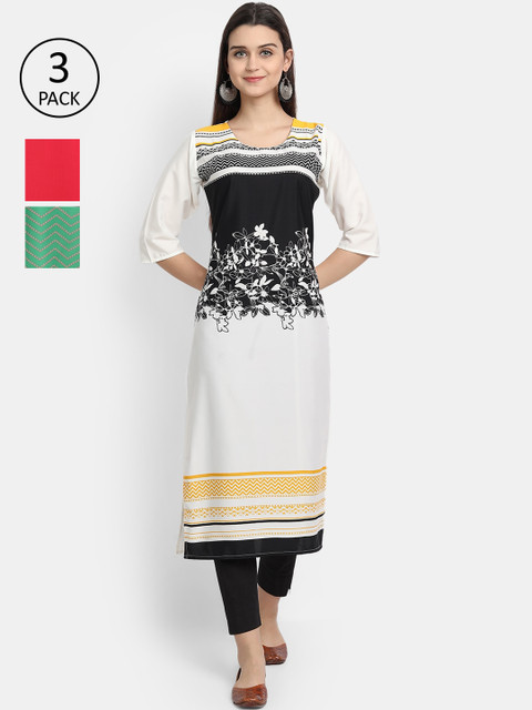 

1 Stop Fashion Women White Pack Of 3 Floral Printed Kurta