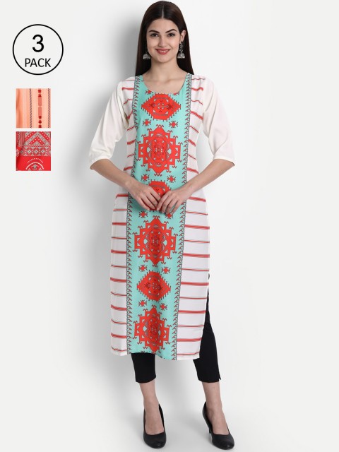 

1 Stop Fashion Women Pack Of 3 Printed Crepe Kurta, White