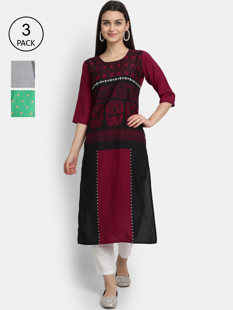 

1 Stop Fashion Women Pack of 3 Printed Kurtas, Green