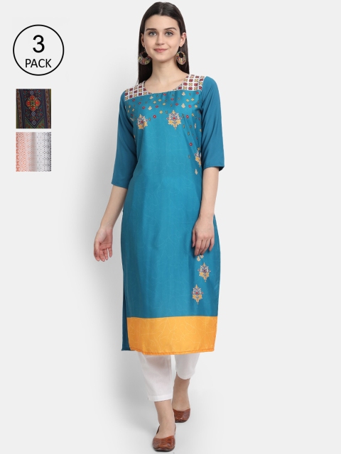 

1 Stop Fashion Women Pack Of 3 Kurtas, Blue