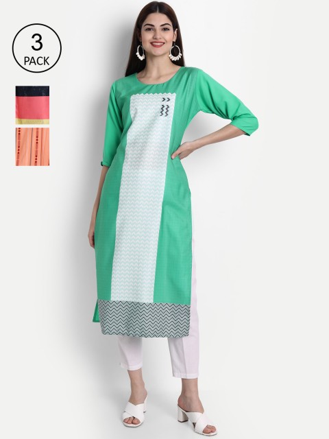 

1 Stop Fashion Pack of 3 Women Printed Crepe Kurta, Multi