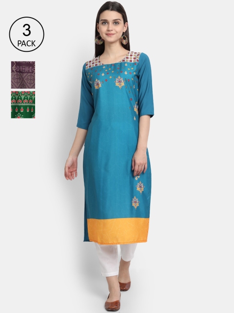 

1 Stop Fashion Women Pack of 3 Printed Kurtas, Multi