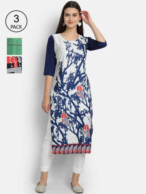 

1 Stop Fashion Pack of 3 Women Printed Crepe Kurta, Multi