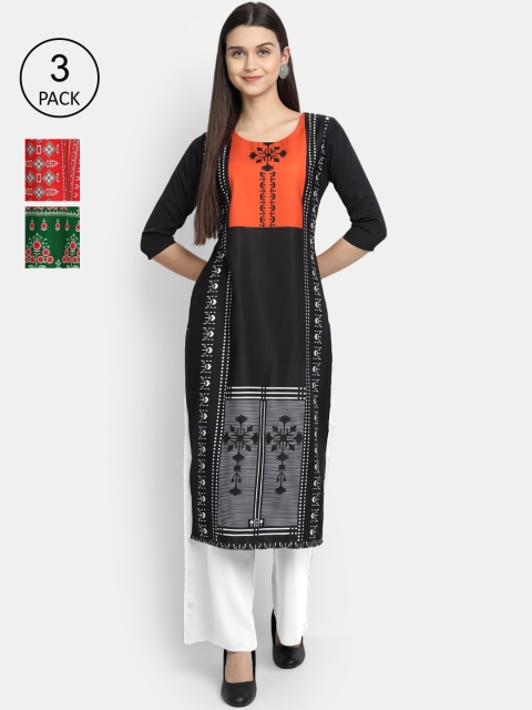 

1 Stop Fashion Women Pack of 3 Printed Kurtas, Multi