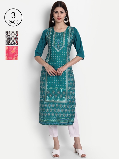 

1 Stop Fashion Women Pack Of 3 Kurtas, Teal