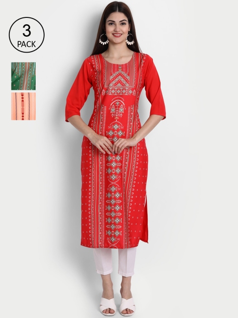 

1 Stop Fashion Women Pack Of 3 Kurtas, Red