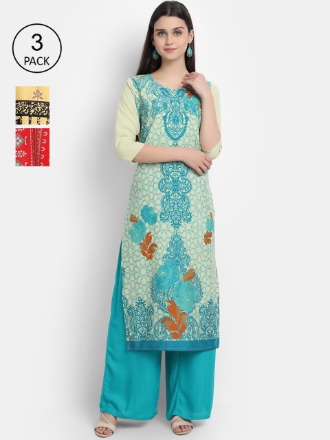 

1 Stop Fashion Women Pack Of 3 Printed Crepe Kurta, Blue