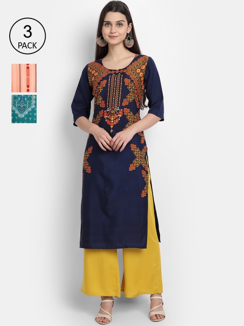 

1 Stop Fashion Women Pack of 3 Printed Kurtas, Multi