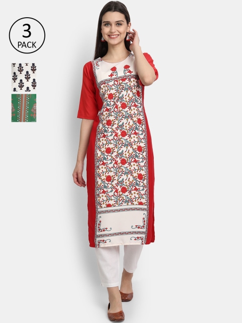 

1 Stop Fashion Women Pack Of 3 Kurtas, Green
