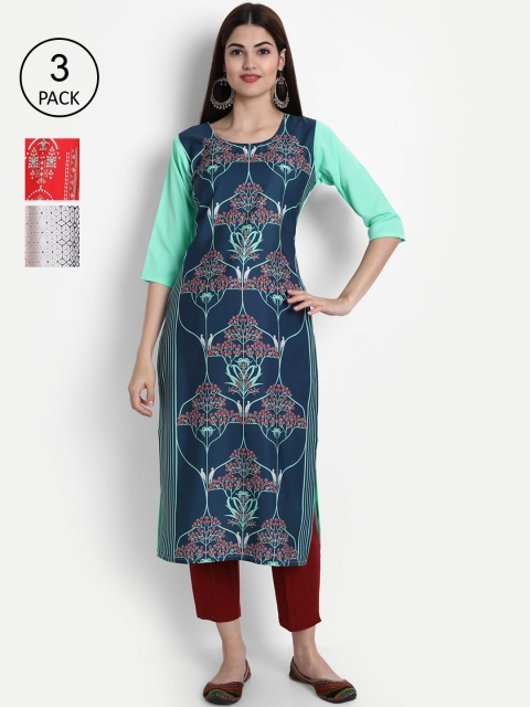 

1 Stop Fashion Women Pack Of 3 Digital Print Straight Crepe Kurta, Multi