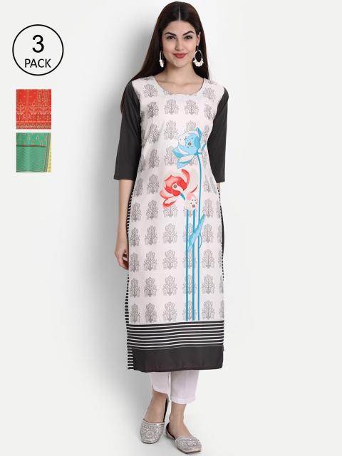 

1 Stop Fashion Women Pack Of 3 Ethnic Motifs Printed Kurta, White