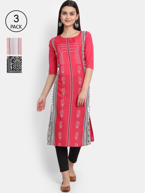 

1 Stop Fashion Women Pack Of 3 Printed Crepe Kurta, Pink