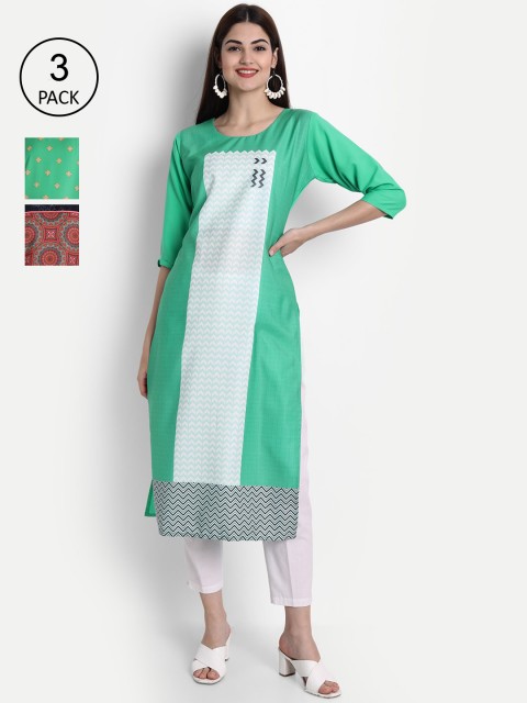 

1 Stop Fashion Pack of 3 Women Printed Crepe Kurta, Multi