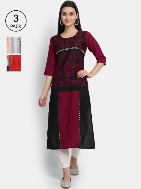

1 Stop Fashion Women Pack Of 3 Digital Printed Crepe Kurta, White
