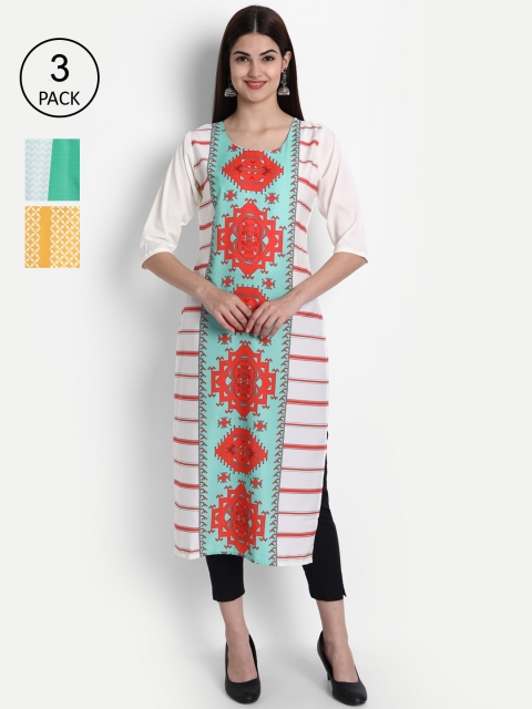 

1 Stop Fashion Women Pack of 3 Printed Kurtas, White