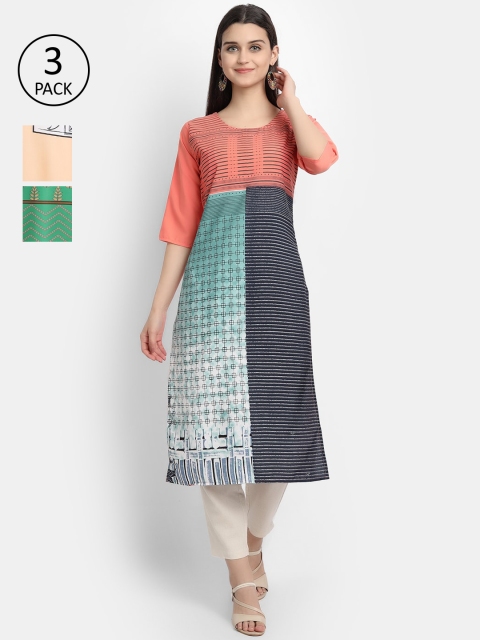 

1 Stop Fashion Women Pack Of 3 Digital Printed Crepe Kurta, Peach