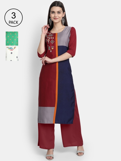 

1 Stop Fashion Women Pack of 3 Multicoloured Printed Crepe Straight Kurta, Multi