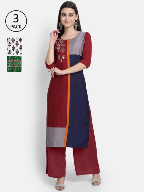 

1 Stop Fashion Women Pack Of 3 Kurtas, Maroon