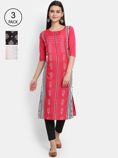 

1 Stop Fashion Women Pack Of 3 Printed Crepe Kurta, Pink