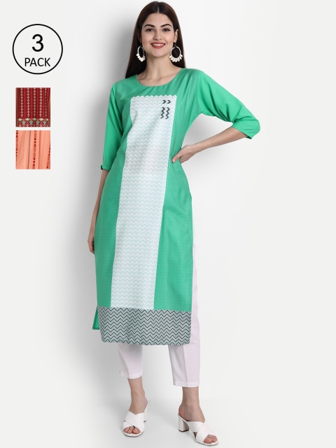 

1 Stop Fashion Women Pack of 3 Printed Kurtas, Green